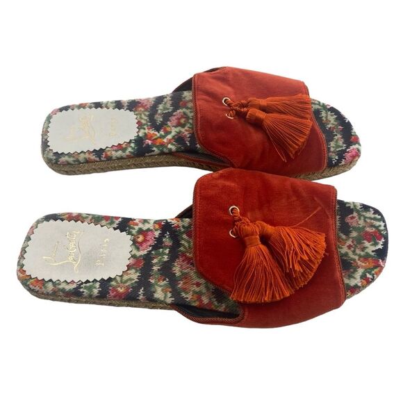 Christian Louboutin 40 Pacha Tassel Velvet Espadrille Slide Sandal Burnt Orange - Picture 3 of 9
